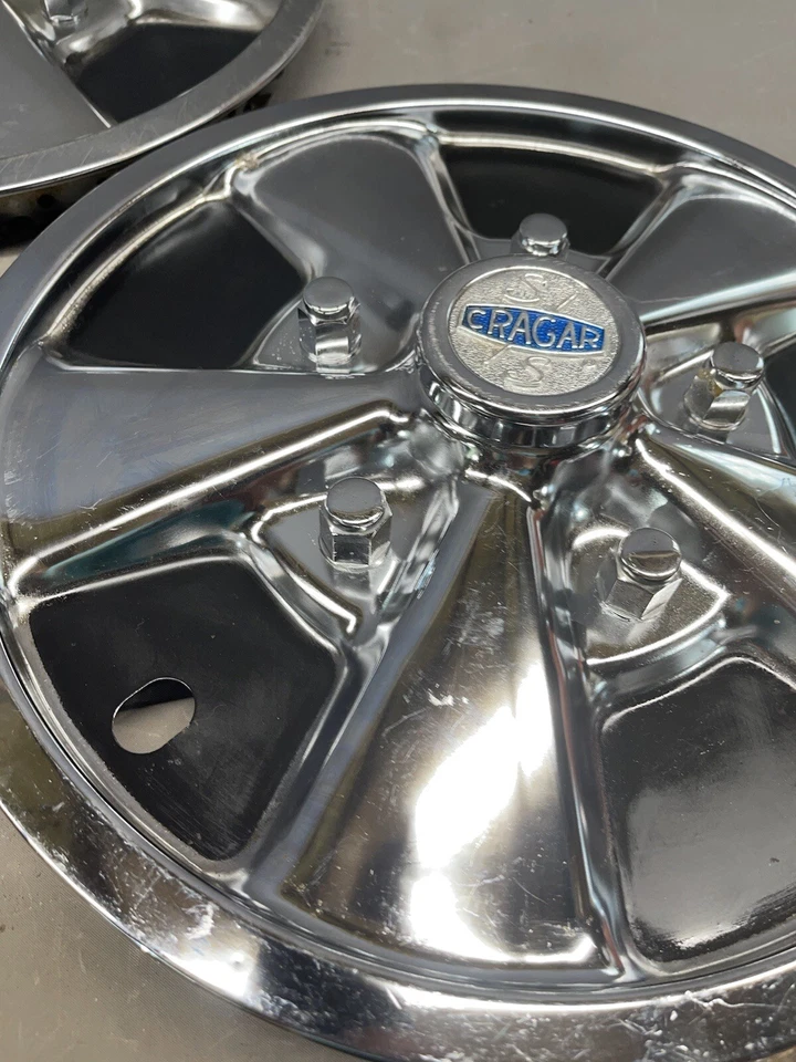 Tampas de cubo vintage Cragar SS S/S 14" calotas tampas de roda Hot Rod Rat Rod personalizadas - Imagem 3 de 4