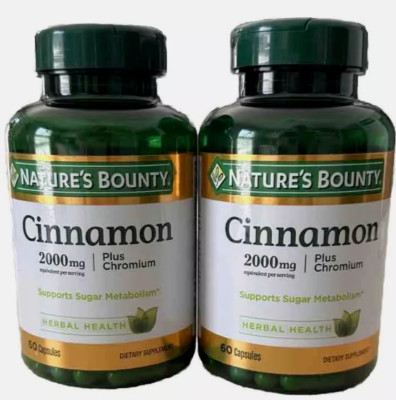 2 PACK Nature's Natures Bounty Cinnamon 2000mg Chromium 60 Ct Exp 12/26