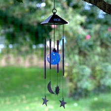 Solar Colour Changing LED Sun Moon & Star Hanging Outdoor Light Up Wind Chime