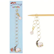 2pcs Alloy Enamel Paw Print & Moon with Cat Charm Knitting Row Counter Chains