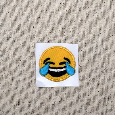 1'' Smiling Face Laughing Tears Emoji, Embroidered, Iron on Patch