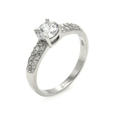 Sterling Silver CZ Stones Ladies Ring w/ 6 mm 1 ct Center CZ Stone