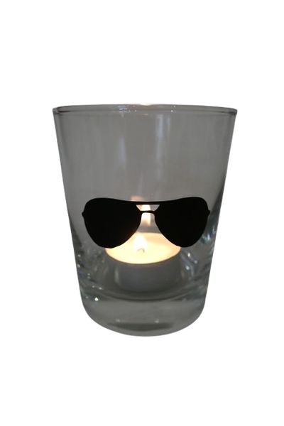 "Deko Teelicht Windlicht Print \"Sonnenbrille\" Schwarz Glas Kerzenhalter"-image