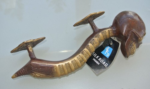 SKULL handle DOOR PULL spine solid BRASS old look vintage style aged 210mm B - Picture 6 of 6