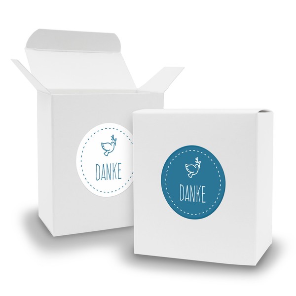 Itenga Set Gastgeschenk Danke 24X Geschenkbox Quader + Sticker Taube Blau Taufe-image