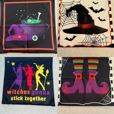 Halloween Witch Pillow Covers 18x18 Set of 4 Cauldron Boots Witches Stick