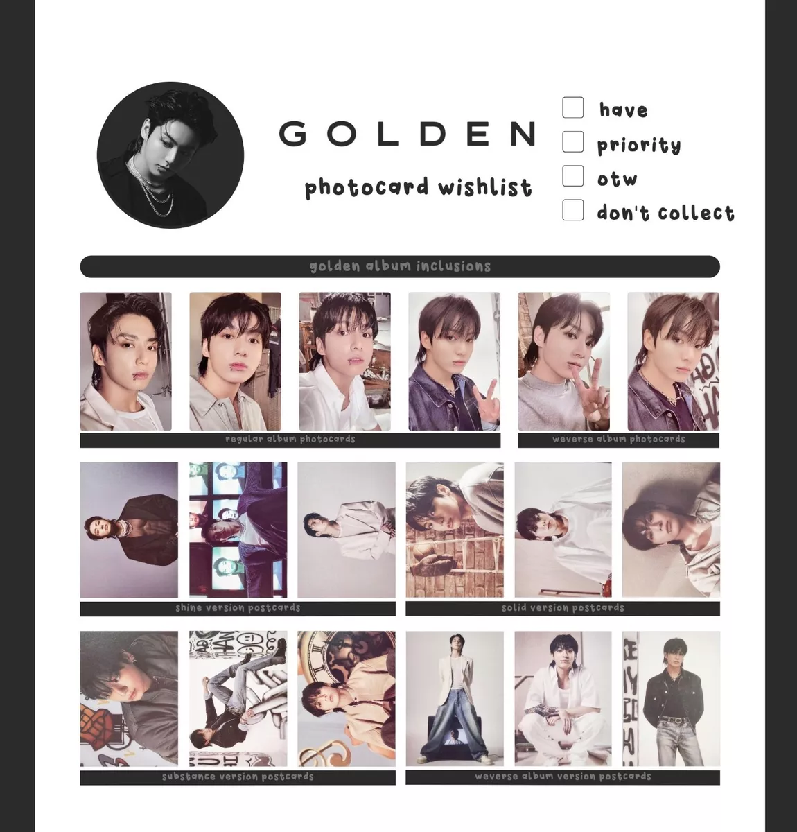 JungKook Jung Kook BTS 'GOLDEN' 1st Album official photocard postcard