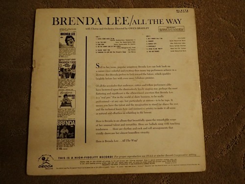 Brenda Lee All The Way 1961 LP Decca DL 4176 Dum Dum Eventually Speak To Me VG+ - Picture 2 of 6