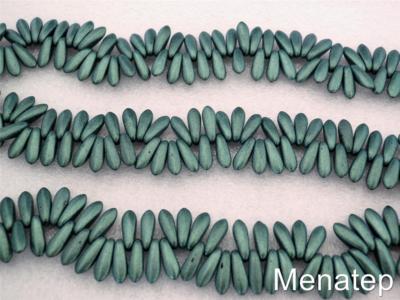 50  3 x 10 mm Czech Glass Daggers: Metallic Suede - Light Green