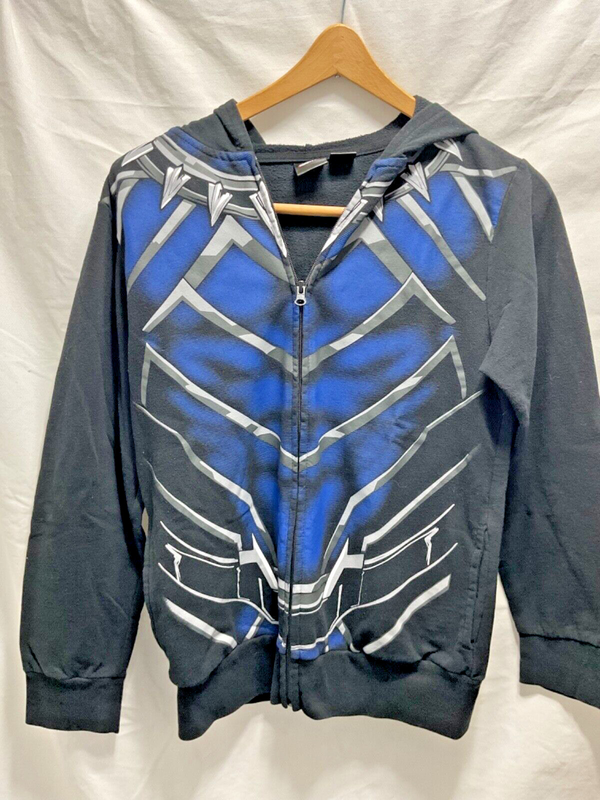 MARVEL Black Panther Hoodie Black Full Zip Youth Size (L) Full Front Graphic