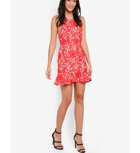 red strappy thick lace frill hem bodycon dress