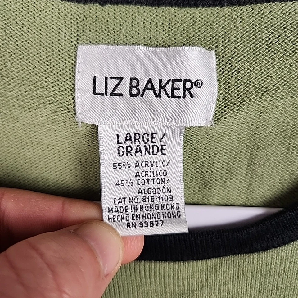 Top tejido vintage Liz Baker para mujer grande verde negro rayas informal preppy Y2K  Foto 2 de 4