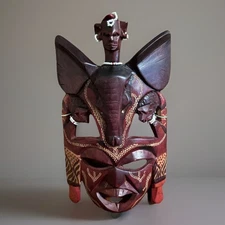 Vintage 11” African Oceanic Ceremony Hand Carved Benin Tribal Mask*FREE SHIPPING