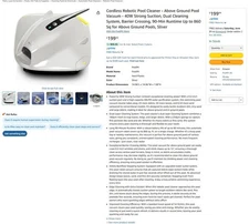 PoolMr Cordless Robotic Pool Cleaner – Ray, 40W Suction, 90-Min Run, 860 Sq ft