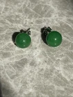 sterling silver stud 925  earrings featuring round green jade beads NWOT TJC