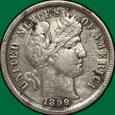 1899 Barber Dime Extremely Fine XF Coin, Cleaning #44899