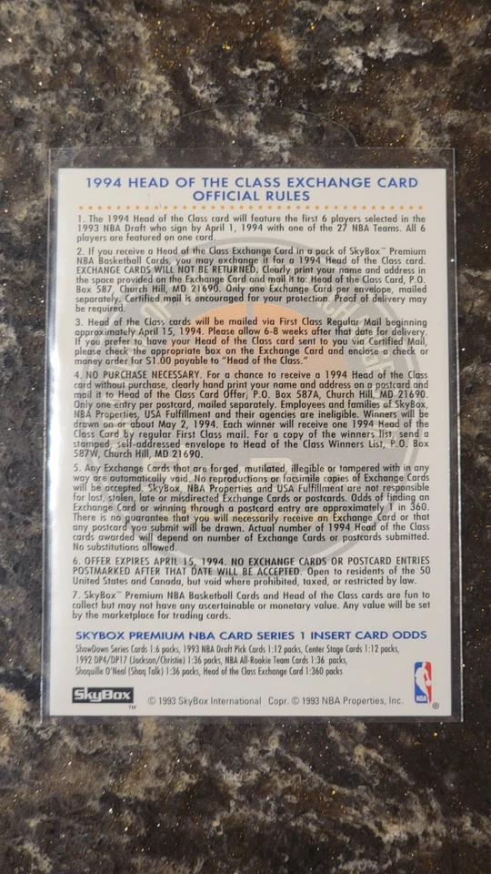 1993-94 SKYBOX PREMIUM ГОЛОВА КЛАССА ОБМЕНА ВЫКУП 1:360 - РЕДКАЯ ДЕБЮТАНТ - Изображение 4 из 4