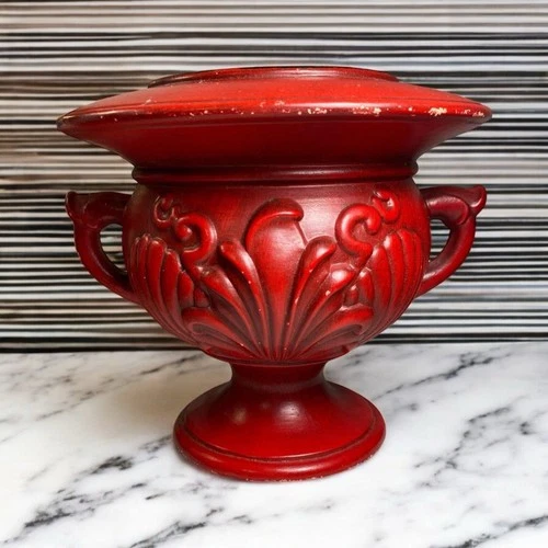 Vintage Haeger Pottery Sculpted Vase Handles w/Pedestal Base MCM Art Deco *READ