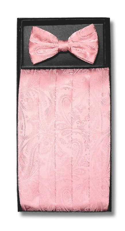 Cumberbund & BowTie PINK Color PAISLEY Design Men's Cummerbund Bow Tie Set