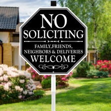 No Soliciting Sign for House, 11" X 27" No Soliciting Yard Sign with Stake, Meta