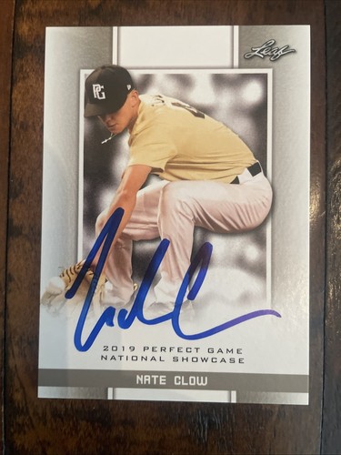 NATE CLOW 2019 "1ST EVER PRINTED" LEAF PERFECT GAME NIKE RC #108! AUTO SIGNED - Picture 3 of 9