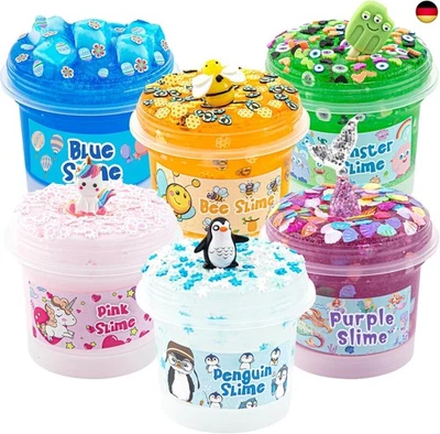 OKAYBEE 6 X 100 mL Animal Schleim Set, Clear Slime für Kinder, Jelly Cube Slime Kit,