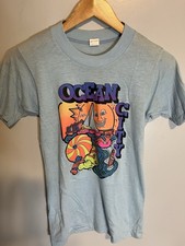 Vintage Kids Youth Small Ocean City 80s Cotton Blend Made In USA Blue T shirt
