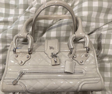 Burberry Patent Quilted Beige Satchel Top Handle Zip Purse w/ Dust Bag