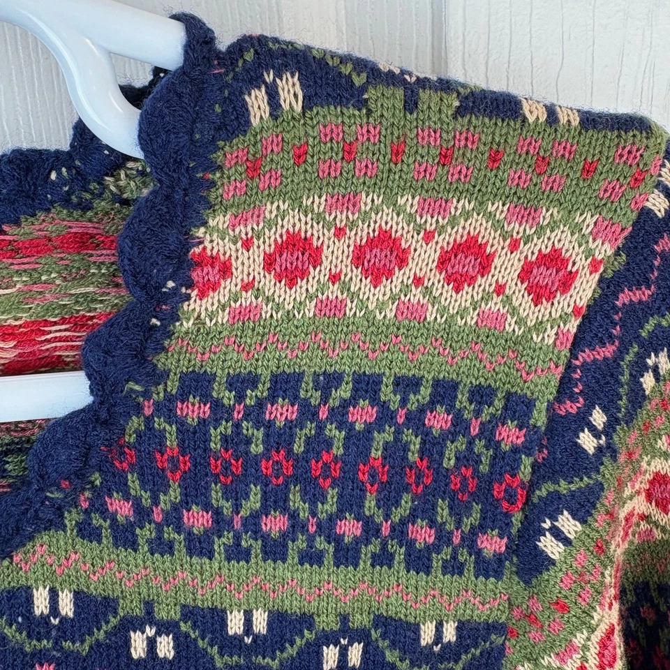 Cárdigan Suéter April Cornell Fair Isle Azul Verde Rosa Mediano M Para Mujer Foto 2 de 4