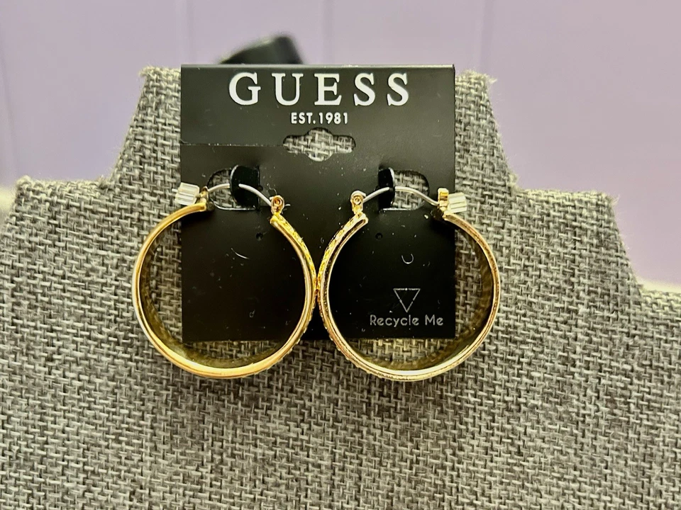 Pendientes GUESS Cristal Tono Dorado Palanca Trasera 1.5" Nuevos con etiqueta ¡Preciosos! Foto 2 de 4