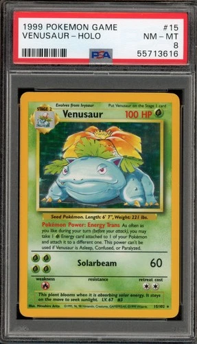 Pokemon Venusaur Base Set Unlimited Holo Rare #15 PSA 8