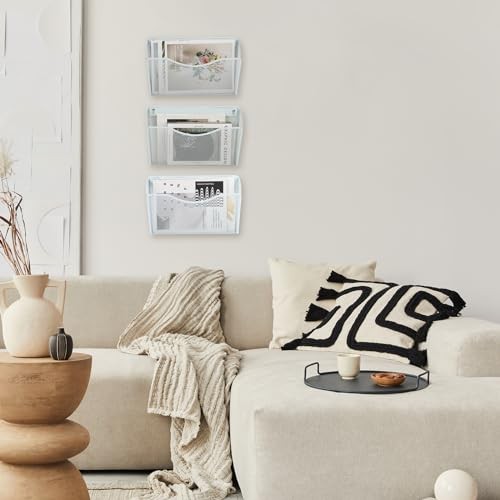 3 Single Pocket Mesh Hanging File Organizer, Vertical Wall 3 Pack White - Picture 8 of 8