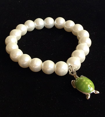 Sea Turtle Bracelet Pearl Island Beach Nautical Adjustable White Sea Life Plated