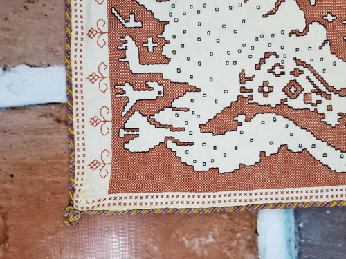 Antique 18thC Italian Assisi Hand Embroidered Panel Dragon Motifs 56x45cm - Picture 2 of 11