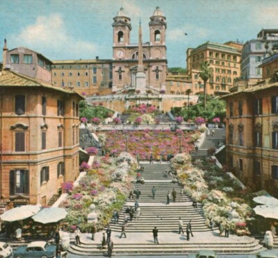Roma Piazza di Spagna Trinity dei Monti Rome ITALY 1960s VTG Postcard Unposted