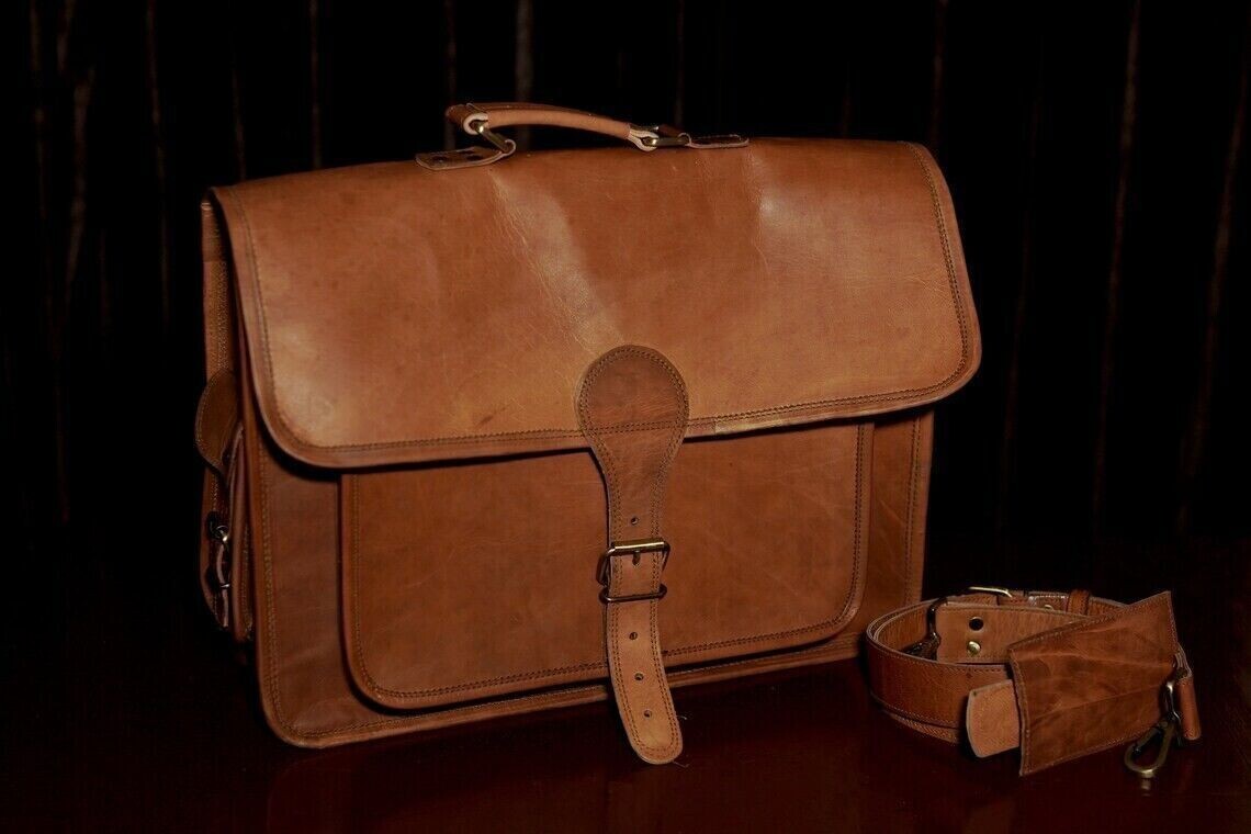 Bag Leather Office Work Laptop Briefcase Messenger New Satchel Retro