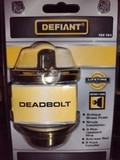 Defiant Deadbolt Lock Antique Brass Finish 2 Keys Included Lifetime Guarantee