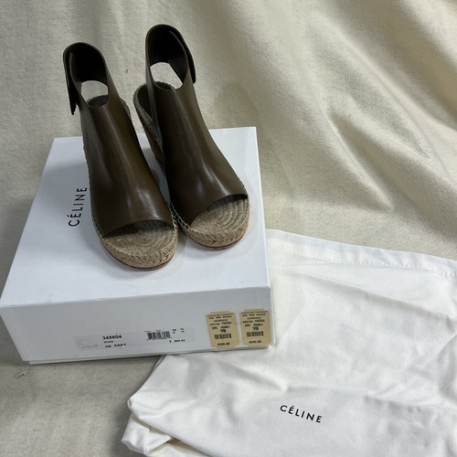 Sandalias CELINE Mujer EU 39 US 9 Caqui Marrón Cuero Alpargata Cuñas - Imagen 9 de 12
