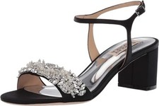 Badgley Mischka Women's Clair Heels, Black Satin with Embellishments, Size 6
