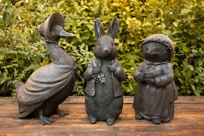 Bronze Stil Garten Ornament Statue Frau Ente Igel Hase Figur Vintage