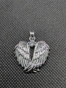 Authentic Single Cubic Zirconia Stone White Gold Plated Angel Wings Pendant