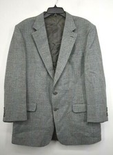 Stafford Mens Gray Houndstooth Plaid Notch Lapel 2-Button Tweed Sport Coat 44L
