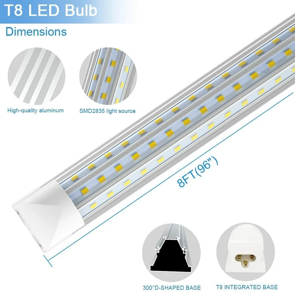T8 8FT LED Tube Light Garage Ceiling Lamp 120W LED Shop Light Fixture 5000-6000K - Image 2 of 4