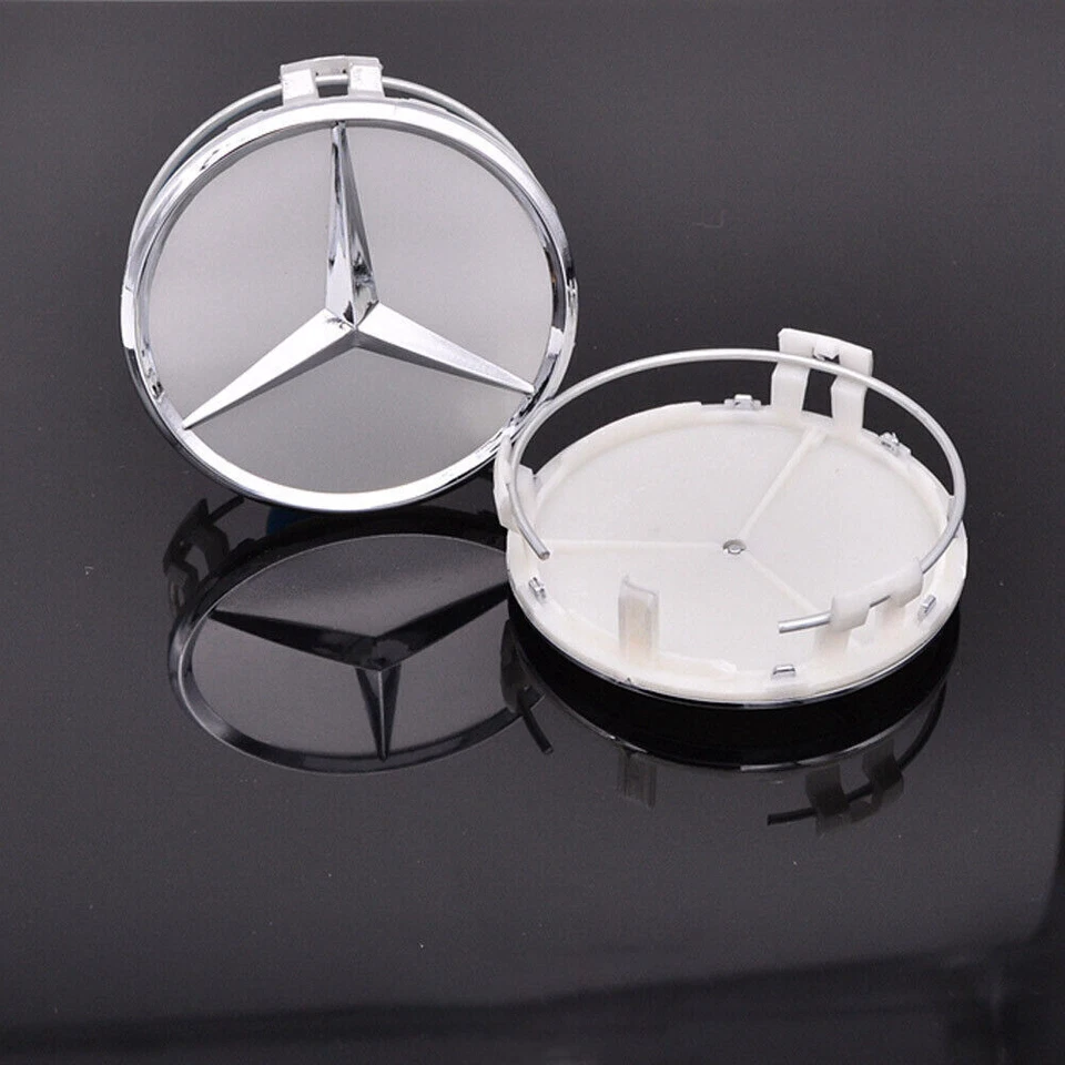 4 x 75mm Matte Chrome Emblem Fit For Mercedes Benz C E S Center Wheel Hub Caps - Image 2 of 4