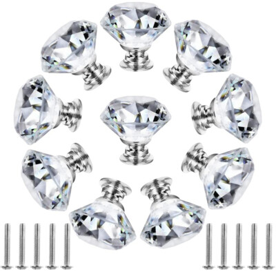 10-100Pcs Diamond Crystal Door Handle Clear Glass Cabinet Drawer Pull Knobs 30mm