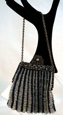 Lovely Old Vintage Striped Glass Beaded Flapper Purse Ornate Hinge  Closure