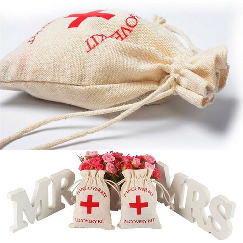 10x Hangover Recovery Kit Muslin Favour Bags Rustic Hens Party Engagement AU - Picture 4 of 12