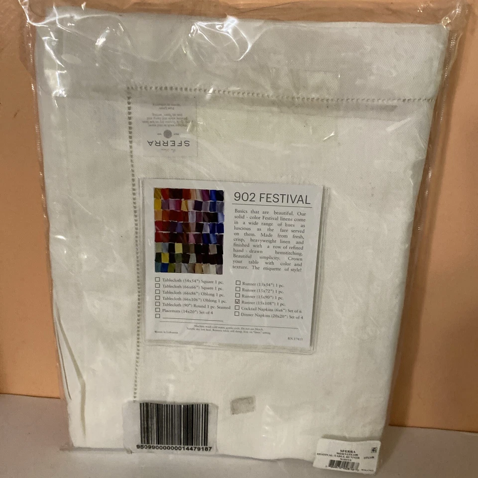 Sferra 902 Festival Table Runner 15 x 108 in Linen White @ - Image 4 of 4