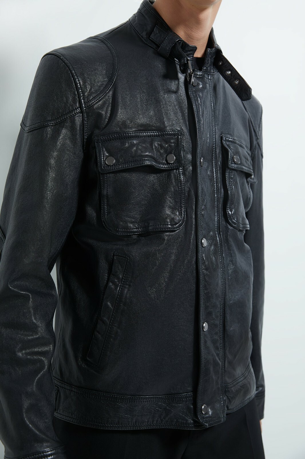 New with Defect Zara Men Leather Jacket M Black 0706/356 jeans shirt biker image 5