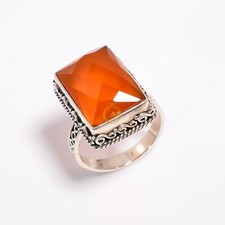 Orange Carnelian Cut Stone Ring 925 Sterling Silver Handmade Statement Boho Ring